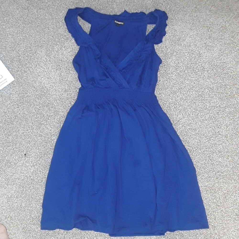 Express casual blue pull-on dress with ruffles